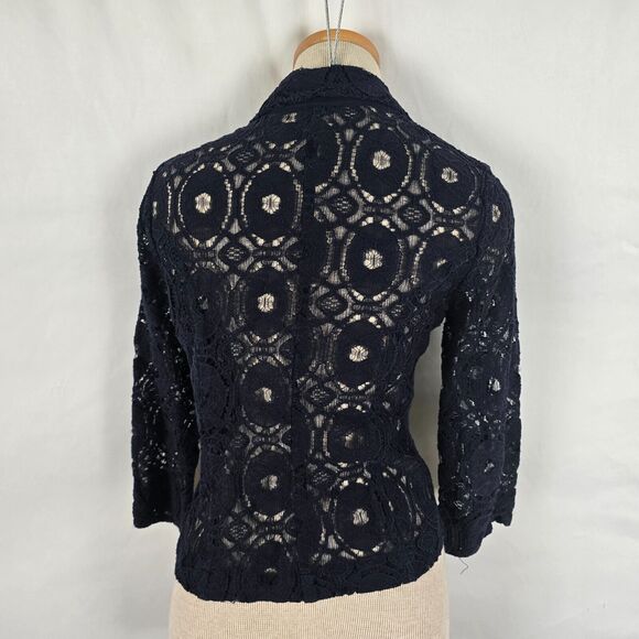 Monteau Cardigan Women's Small Dark Blue Knit Lace Single Button Long Sleeve - Picture 6 of 13
